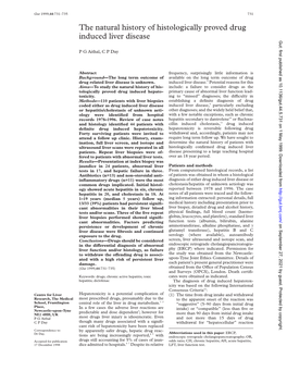 The Natural History of Histologically Proved Drug Induced Liver Disease Gut: First Published As 10.1136/Gut.44.5.731 on 1 May 1999