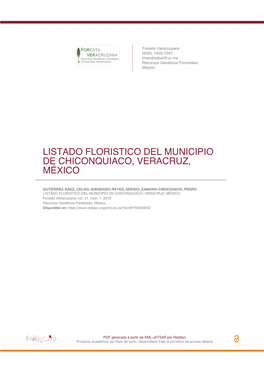 Listado Floristico Del Municipio De Chiconquiaco, Veracruz, México