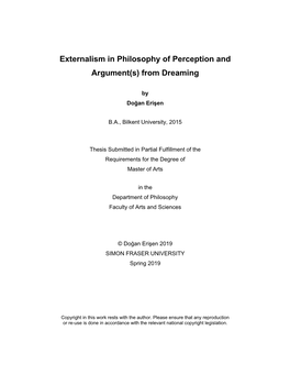 Externalism in Philosophy of Perception and Argument(S) from Dreaming
