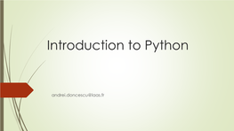 Introduction to Python