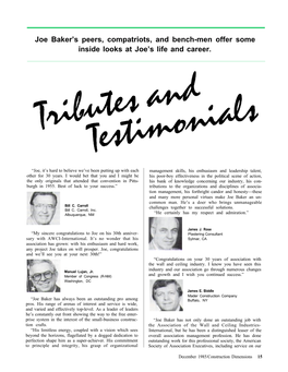 AWCI's Joe Baker -- Tributes and Testimonials