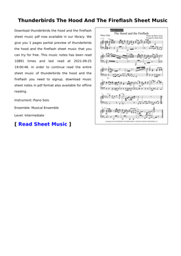 Thunderbirds the Hood and the Fireflash Sheet Music