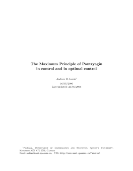 The Maximum Principle of Pontryagin in Control and in Optimal Control