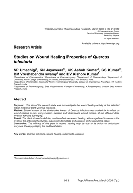 Studies on Wound Healing Properties of Quercus Infectoria