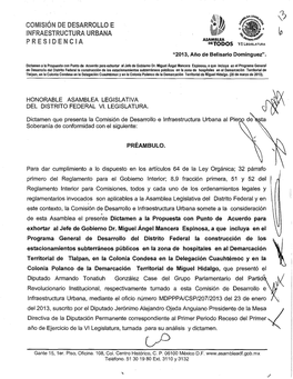 Comisión De Desarrollo E Infraestructura Urbana Al Pie Soberanía De Conformidad Con El Siguiente