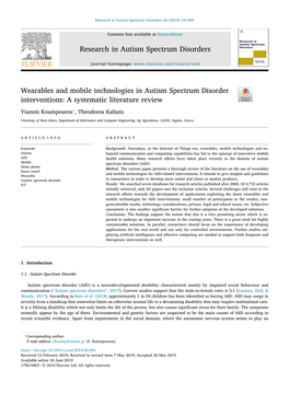 Research in Autism Spectrum Disorders 66 (2019) 101405