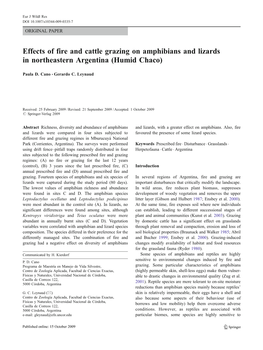 Effects of Fire and Cattle Grazing on Amphibians and Lizards in Northeastern Argentina (Humid Chaco)