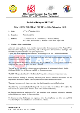 Technical Delegate REPORT