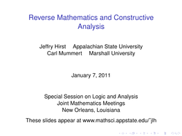 Reverse Mathematics and Constructive Analysis