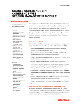 Oracle Coherence 3.7: Coherence*Web Session Management Module