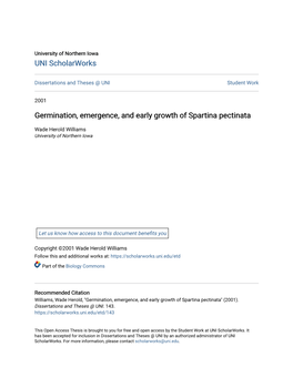 Germination, Emergence, and Early Growth of Spartina Pectinata