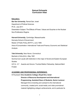 Samuel Schwartz Curriculum Vitae