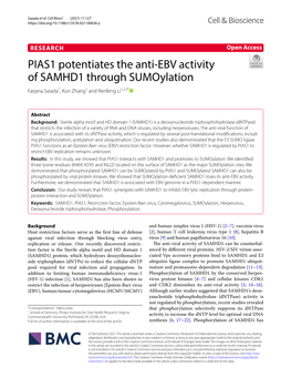 PIAS1 Potentiates the Anti-EBV Activity of SAMHD1 Through Sumoylation