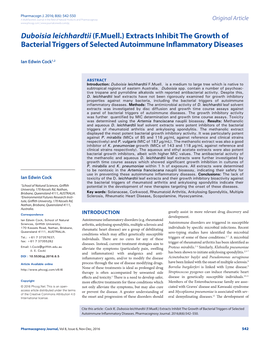 Duboisia Leichhardtii (F.Muell.) Extracts Inhibit the Growth of Bacterial Triggers of Selected Autoimmune Inflammatory Diseases