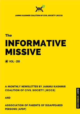 The Informative Missive Is a Monthly Newsletter Published by Jammu Kashmir Coalition of Civil Society (JKCCS)