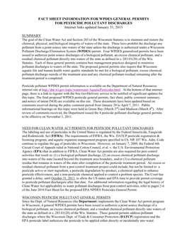 Pesticide Pollutant Discharges WPDES General Permits Fact Sheet