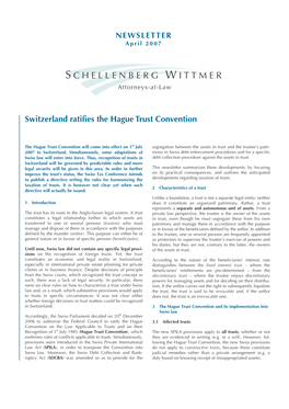 Switzerland Ratifies the Hague Trust Convention