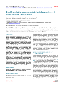 Disulfiram in the Management of Alcohol Dependence: a Comprehensive Clinical Review