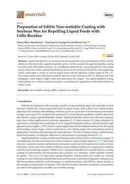 Preparation of Edible Non-Wettable Coating with Soybean Wax for Repelling Liquid Foods with Little Residue