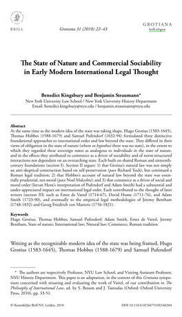 The State of Nature and Commercial Sociability in Early Modern International Legal Thought