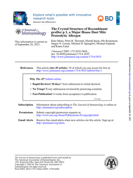 Proteolytic Allergen Proder P 1, a Major House Dust Mite the Crystal