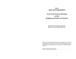 2011 ADVANCE REPORTS New York Yearly Meeting of the Religious