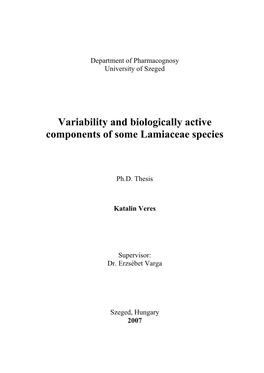 Variability and Biologically Active Components of Some Lamiaceae