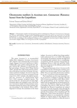 Chromosome Numbers in Aconitum Sect. Cammarum (Ranuncu- Laceae) from the Carpathians