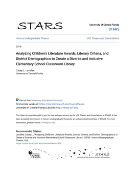 Analyzing Children's Literature Awards, Literary Criteria, and District Demographics to Create a Diverse and Inclusive Elementary School Classroom Library