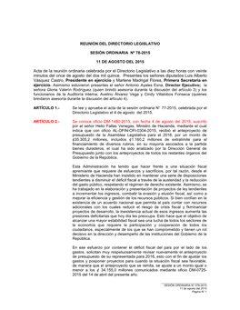Acta De La Reunión Ordinaria Celebrada Por El Directorio Legislativo a Las Diez Horas Con Veinte Minutos Del Once De Agosto Del Dos Mil Quince