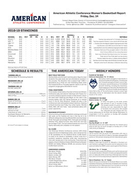 The American Today Schedule & Results 2018-19 Standings Weekly Honors