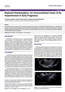 Ruptured Hematosalpinx: an Unconventional Cause of He- Moperitoneum in Early Pregnancy