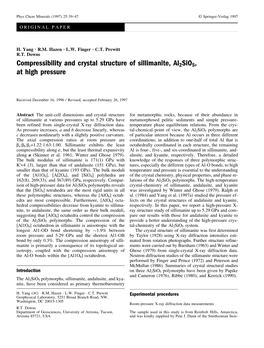 Compressibility and Crystal Structure of Sillimanite, Al2sio5, at High Pressure