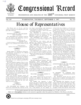 Congressional Record United States Th of America PROCEEDINGS and DEBATES of the 105 CONGRESS, FIRST SESSION