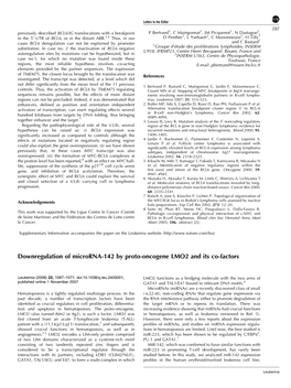 Downregulation of Microrna-142 by Proto-Oncogene LMO2 and Its Co-Factors