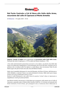 Dal Forte Centrale a Col Di Nava Alla Valle Delle Arme, Escursione Dal Colle Di Caprauna Al Monte Armetta