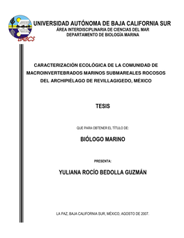 Universidad Autónoma De Baja California Sur Área Interdisciplinaria De Ciencias Del Mar Departamento De Biología Marina