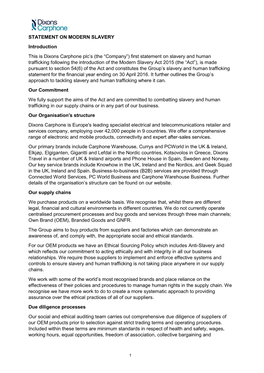 STATEMENT on MODERN SLAVERY Introduction