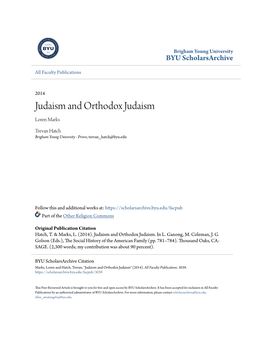 Judaism and Orthodox Judaism Loren Marks
