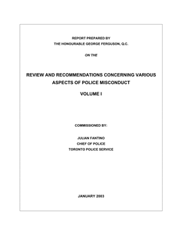 Review and Recommendations Concerning Various Aspects of Police Misconduct