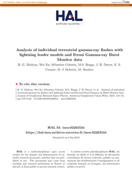 Analysis of Individual Terrestrial Gamma-Ray Flashes with Lightning Leader Models and Fermi Gamma-Ray Burst Monitor Data B