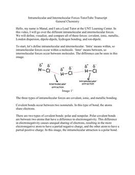 Intramolecular and Intermolecular Forces Tutortube Transcript General Chemistry