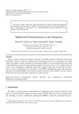 Multiword Constructions in the Grammar