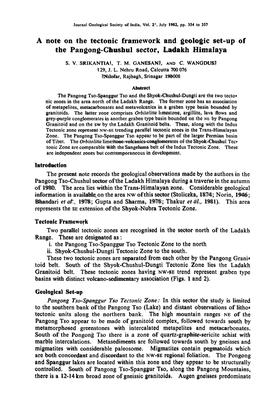 A Note on the Tectonic Framework and Geologic Set-Up of the Pangong-Chushul Sector, Ladakh Himalaya