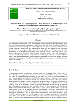 A Brief Discussion on Archaeological Sites and Main Discoveries in Archaeobotany in Central Asia