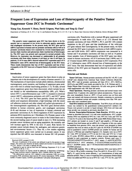 Frequent Loss of Expression and Loss of Heterozygosity of the Putative Tumor Suppressor Gene DCC in Prostatic Carcinomas1