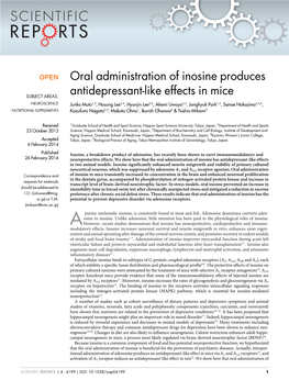 Oral Administration of Inosine Produces Antidepressant-Like Effects in Mice