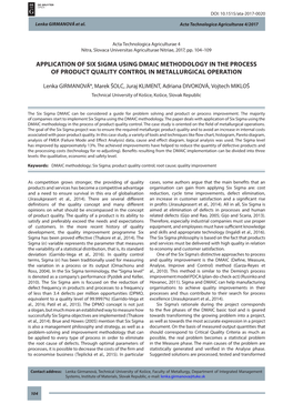 Application of Six Sigma Using DMAIC Methodology in the Process of Product Quality Control in Metallurgical Operation