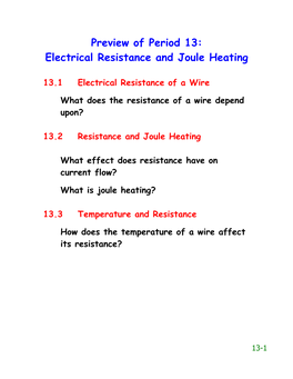 Preview of Period 13: Electrical Resistance and Joule Heating