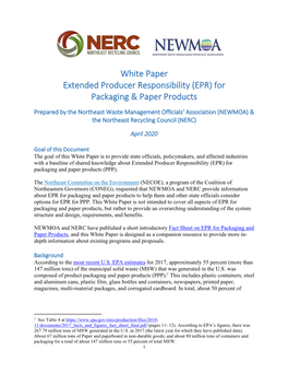 White Paper Extended Producer Responsibility (EPR) for Packaging & Paper Products